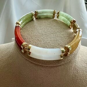 Elegant Multicolor Jade Bracelet Double row. 14k, W 595, 21.0g, 7.25” circumfer
